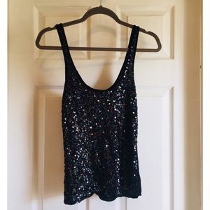Holographic Black Scoop Neck Sequin Tank Top!
